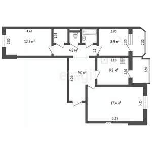 3-к квартира, вторичка, 66м2, 1/10 этаж