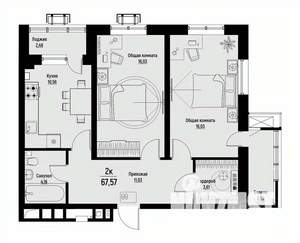 2-к квартира, вторичка, 68м2, 2/12 этаж