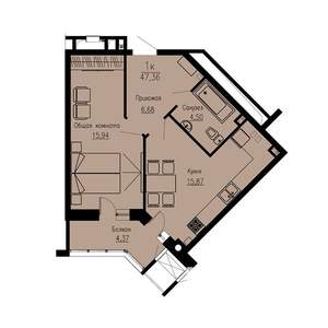 1-к квартира, строящийся дом, 47м2, 2/12 этаж
