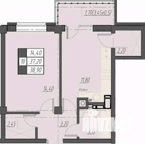 1-к квартира, строящийся дом, 39м2, 8/8 этаж