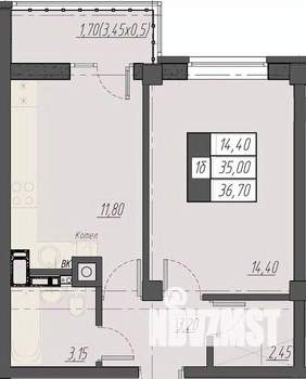 1-к квартира, строящийся дом, 37м2, 7/8 этаж