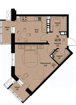 1-к квартира, вторичка, 50м2, 5/12 этаж