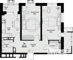2-к квартира, вторичка, 67м2, 12/12 этаж