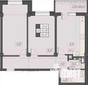2-к квартира, строящийся дом, 65м2, 3/8 этаж