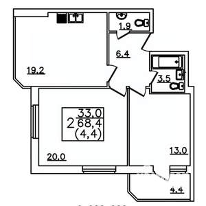2-к квартира, строящийся дом, 68м2, 2/12 этаж