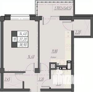 1-к квартира, строящийся дом, 39м2, 4/8 этаж