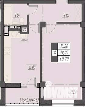 1-к квартира, строящийся дом, 41м2, 7/8 этаж