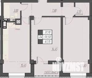 2-к квартира, строящийся дом, 61м2, 8/8 этаж