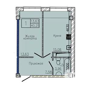 1-к квартира, вторичка, 40м2, 7/10 этаж