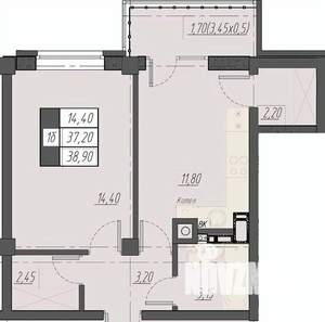 1-к квартира, строящийся дом, 39м2, 6/8 этаж