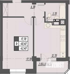 1-к квартира, строящийся дом, 42м2, 5/8 этаж