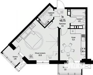 1-к квартира, вторичка, 50м2, 10/12 этаж