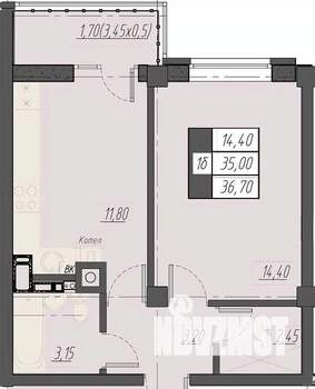 1-к квартира, строящийся дом, 37м2, 4/8 этаж