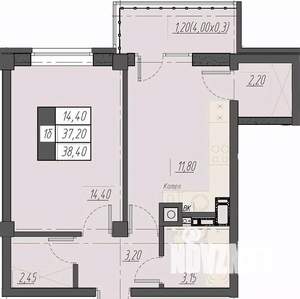 1-к квартира, строящийся дом, 38м2, 6/8 этаж