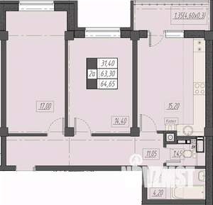 2-к квартира, строящийся дом, 65м2, 3/8 этаж