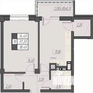 1-к квартира, строящийся дом, 38м2, 5/8 этаж