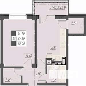 1-к квартира, строящийся дом, 38м2, 3/8 этаж