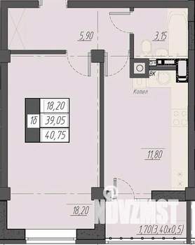 1-к квартира, строящийся дом, 41м2, 4/8 этаж