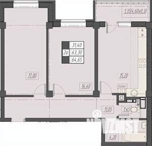 2-к квартира, строящийся дом, 65м2, 7/8 этаж