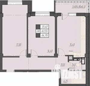 2-к квартира, строящийся дом, 65м2, 4/8 этаж