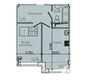 1-к квартира, вторичка, 38м2, 10/10 этаж