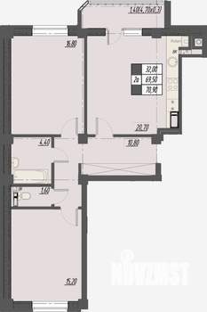 2-к квартира, строящийся дом, 71м2, 2/8 этаж