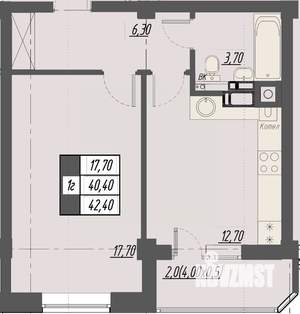 1-к квартира, строящийся дом, 42м2, 8/8 этаж