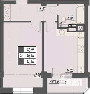 1-к квартира, строящийся дом, 42м2, 5/8 этаж