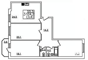 3-к квартира, строящийся дом, 104м2, 2/12 этаж