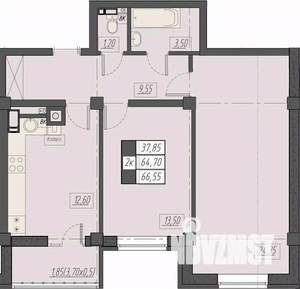 2-к квартира, строящийся дом, 67м2, 2/8 этаж