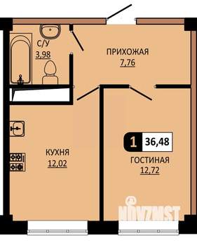 1-к квартира, вторичка, 36м2, 3/10 этаж
