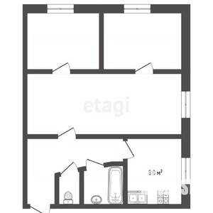 3-к квартира, вторичка, 54м2, 2/4 этаж