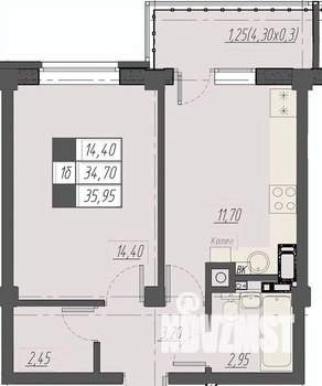 1-к квартира, строящийся дом, 36м2, 5/8 этаж