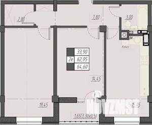 2-к квартира, строящийся дом, 65м2, 6/8 этаж
