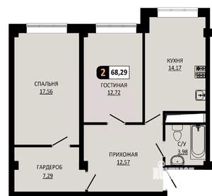 2-к квартира, вторичка, 68м2, 4/10 этаж