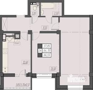 2-к квартира, строящийся дом, 67м2, 3/8 этаж