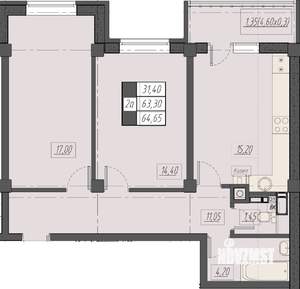 2-к квартира, строящийся дом, 65м2, 3/8 этаж