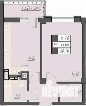 1-к квартира, строящийся дом, 37м2, 2/8 этаж