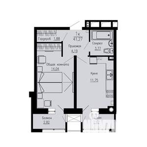 1-к квартира, строящийся дом, 41м2, 2/12 этаж