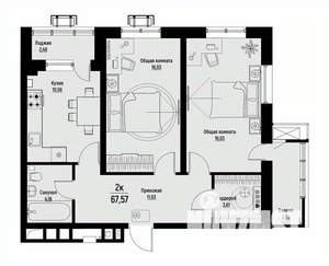 2-к квартира, вторичка, 68м2, 2/12 этаж
