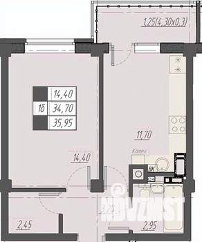 1-к квартира, строящийся дом, 36м2, 7/8 этаж