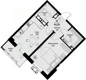 1-к квартира, вторичка, 44м2, 10/12 этаж