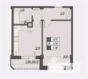1-к квартира, строящийся дом, 44м2, 1/8 этаж