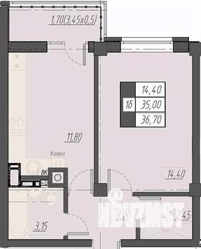 1-к квартира, строящийся дом, 37м2, 6/8 этаж