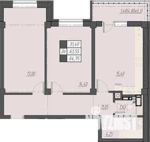 2-к квартира, строящийся дом, 65м2, 8/8 этаж