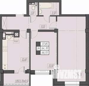 2-к квартира, строящийся дом, 67м2, 6/8 этаж