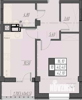 1-к квартира, строящийся дом, 42м2, 6/8 этаж