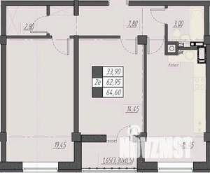 2-к квартира, строящийся дом, 65м2, 2/8 этаж