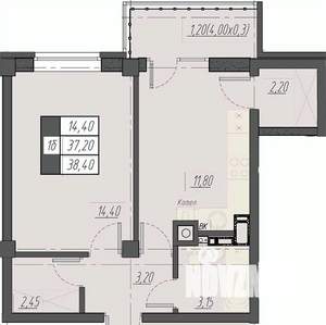 1-к квартира, строящийся дом, 38м2, 6/8 этаж