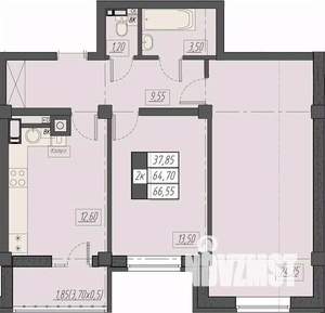 2-к квартира, строящийся дом, 67м2, 3/8 этаж